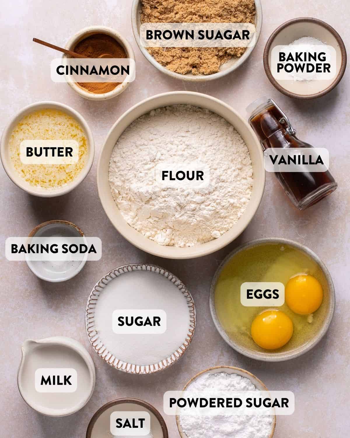 coffee cake muffin ingredients on a countertop