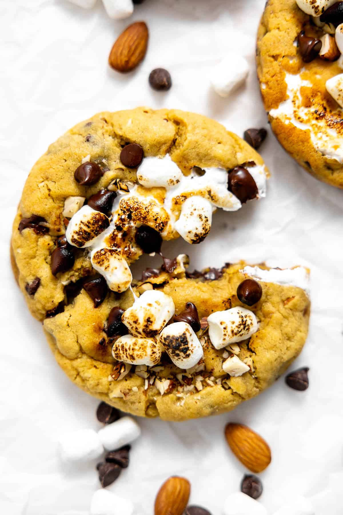 rocky road cookie broken in half