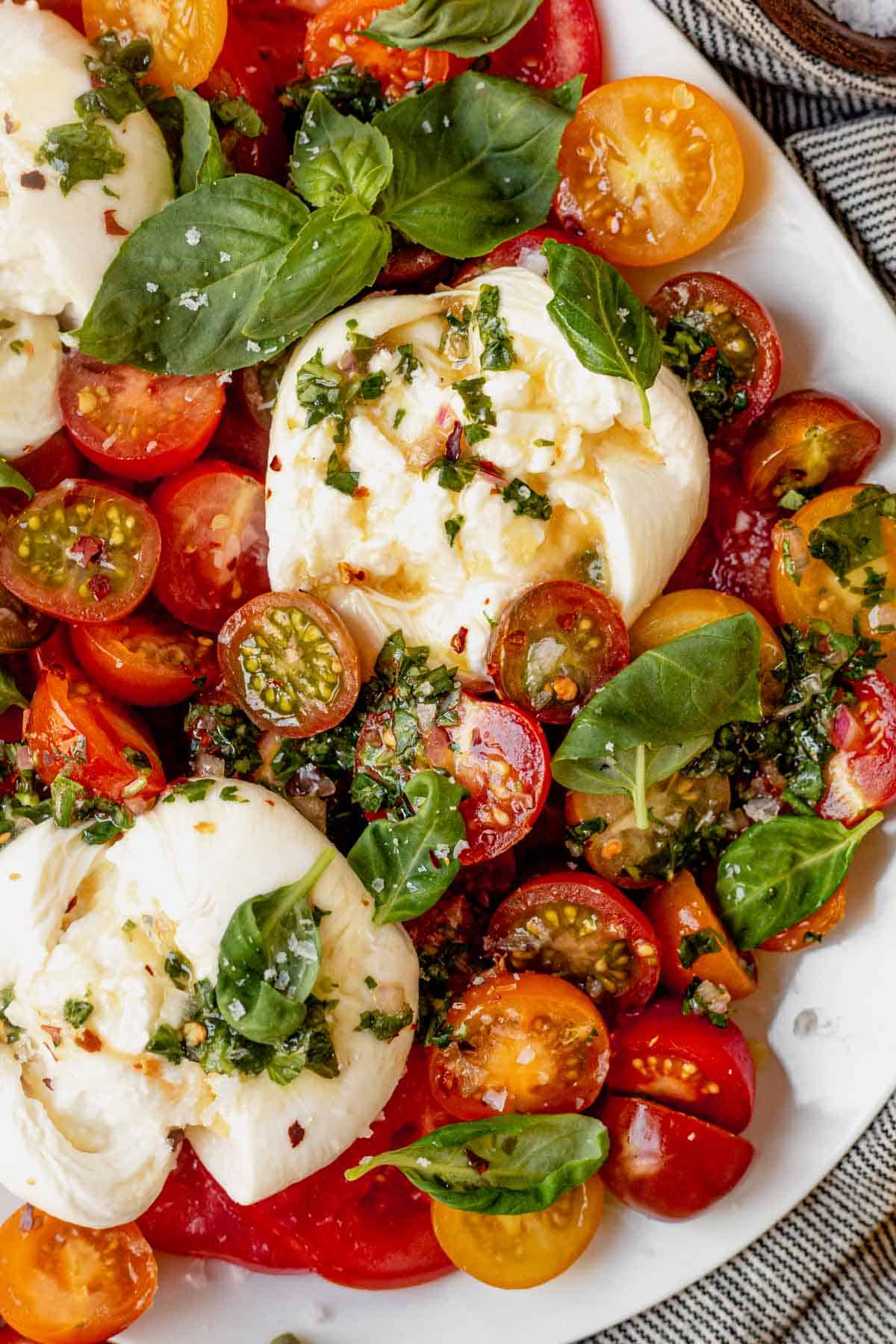 burrata caprese with fresh basil vinaigrette