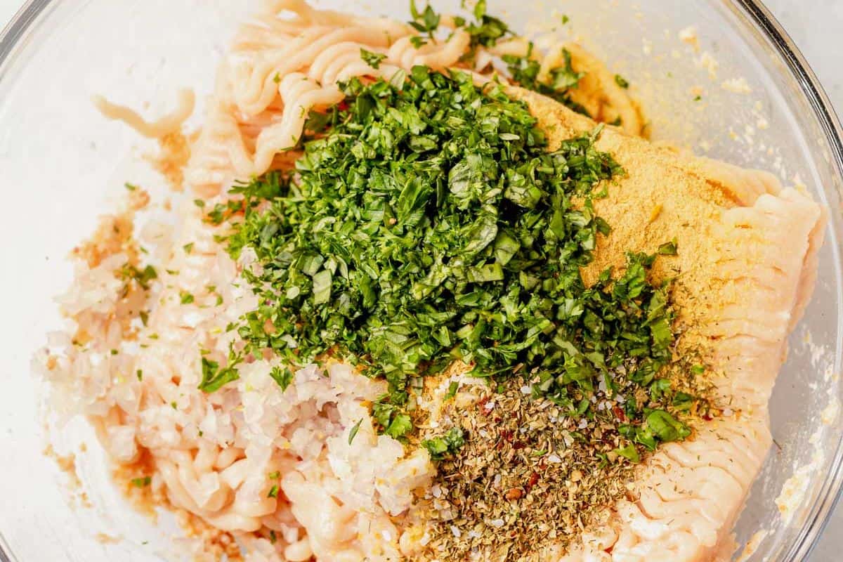 greek chicken meatball ingredients in a bowl