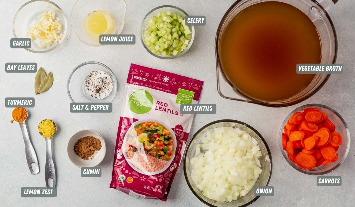 ingredients for lemon lentil soup