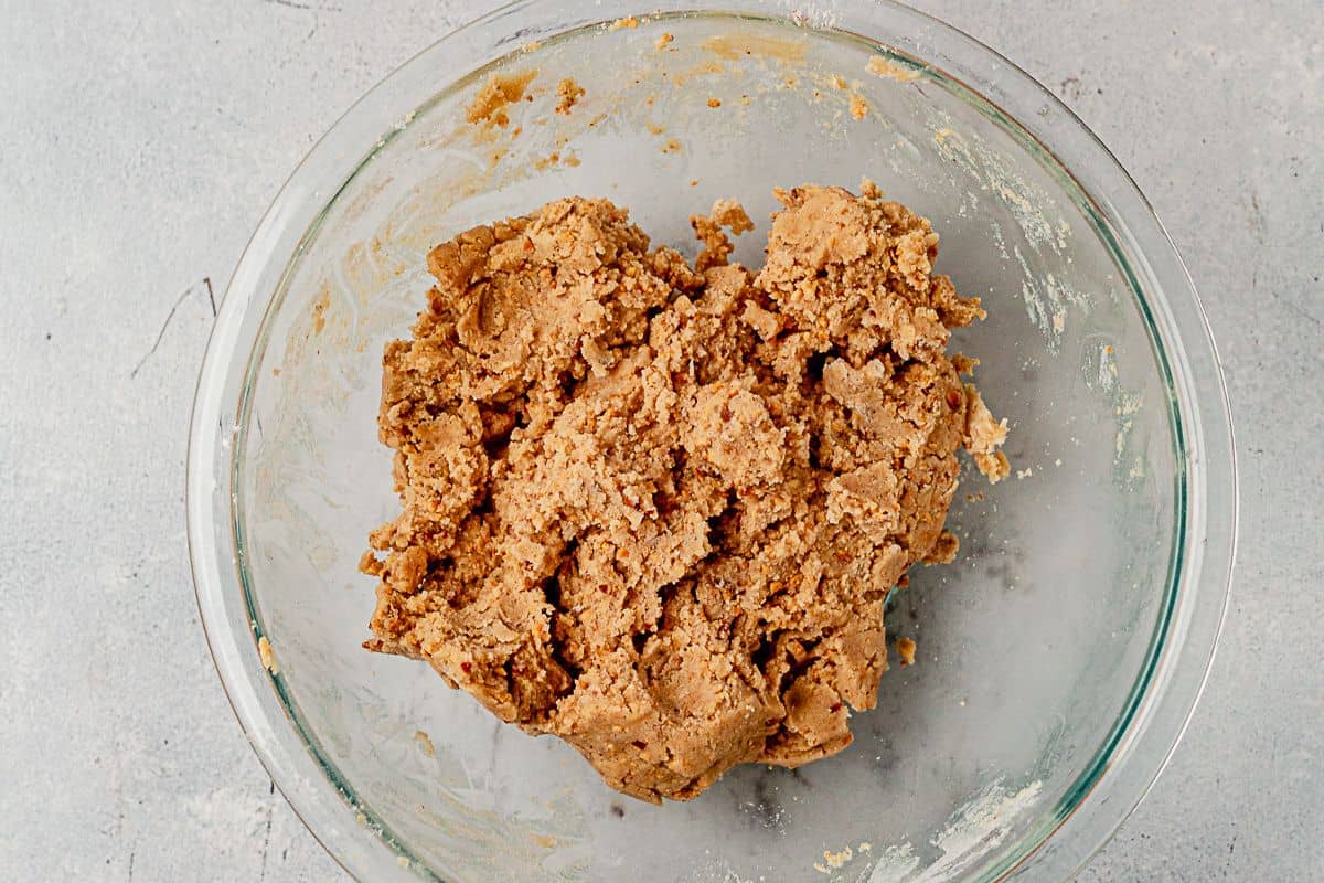 hazelnut shortbread cookie dough in a mixing bowl