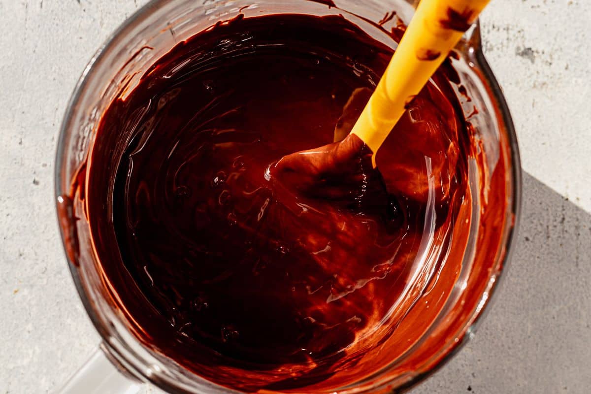 melted chocolate and peppermint extract in a glass bowl