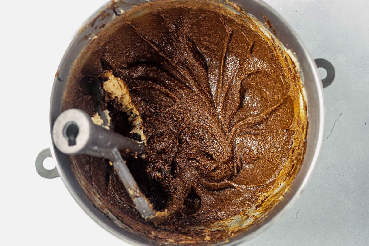 gingerbread cookie wet ingredients in a mixing bowl