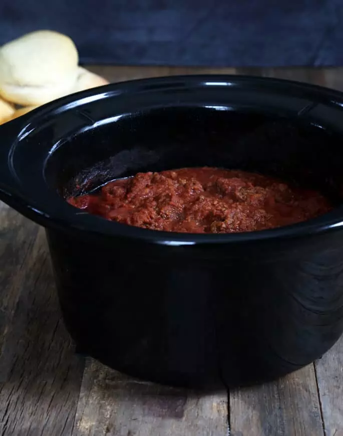 Sloppy Joe filling in black pot