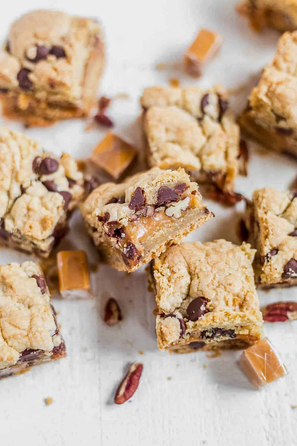 turtle cookie bars on a countertop